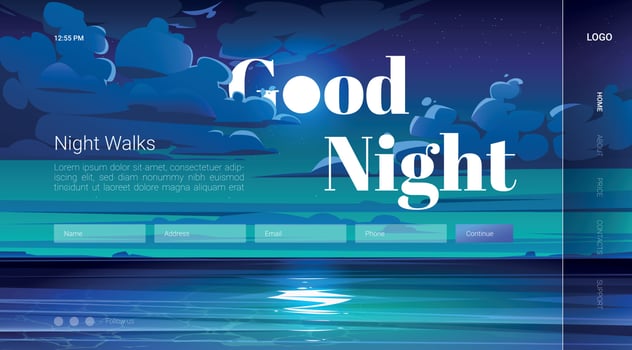 Good night walks cartoon landing with full moon vector