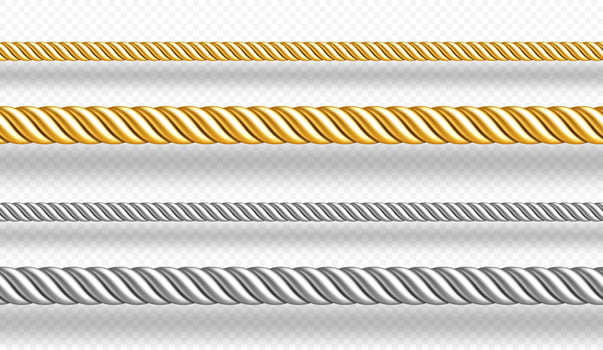 Gold and silver ropes, twisted twines vector