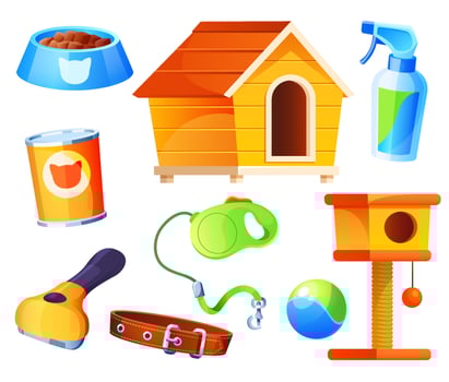 Set for pet shop, supermarket items, vector icons