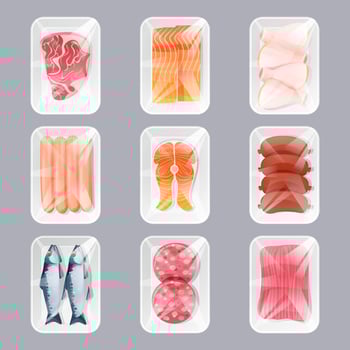 Food in plastic packages products for store retail vector