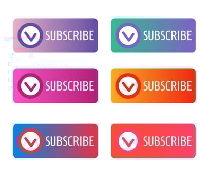 Set icons, stickers, buttons with text Subscribe and check button in soft gradient colors vector