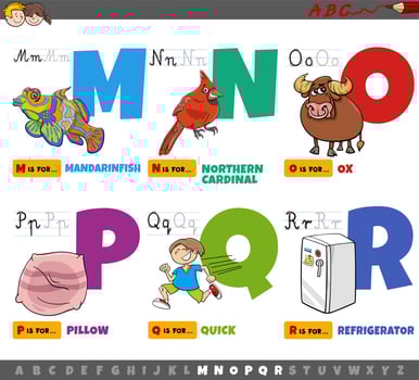 educational cartoon alphabet letters for children from M to R vector