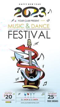 2023 New Year Christmas Music Party Event Flyer Poster for social media. vector