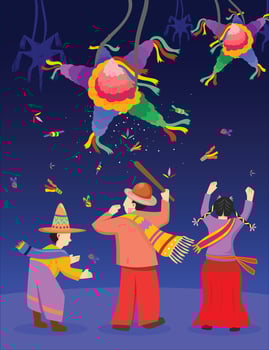 poster template with characters celebrating vintage mexico posada vector