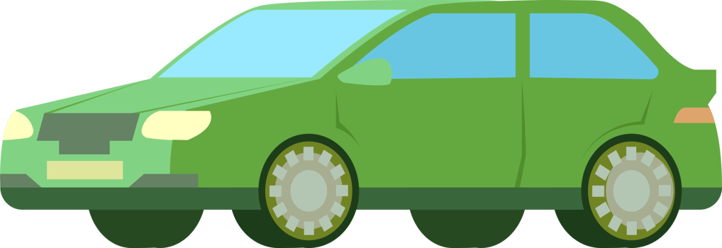 Colorful car illustration. Flat style automobile. Profile projection, side view. PNG with transparent background.