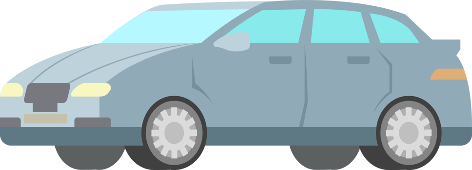 Colorful car illustration. Flat style automobile. Profile projection, side view. PNG with transparent background.