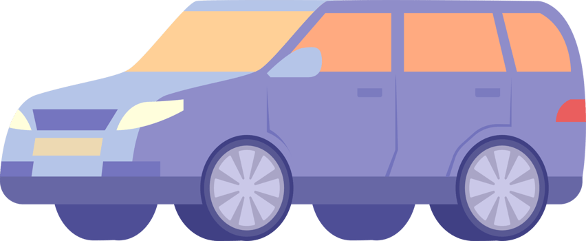 Colorful car illustration. Flat style automobile. Profile projection, side view. PNG with transparent background.