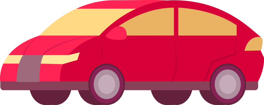 Colorful car illustration. Flat style automobile. Profile projection, side view. PNG with transparent background.