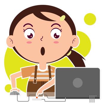 girl playing computer cartoon cute png