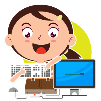 girl playing computer cartoon cute png