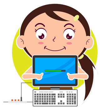 girl playing computer cartoon cute png