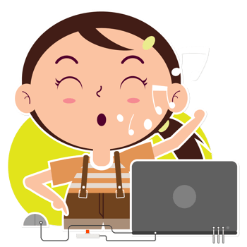 girl playing computer cartoon cute png