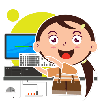girl playing computer cartoon cute png
