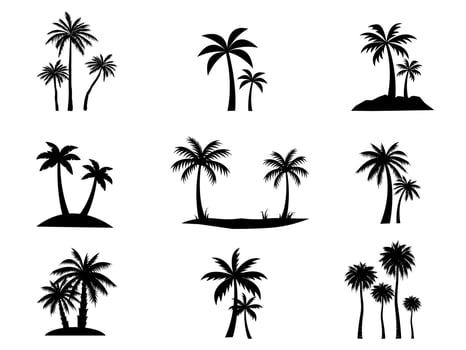 Collection of Black Coconut trees Icon. Can be used to illustrate any nature or healthy lifestyle topic. vector