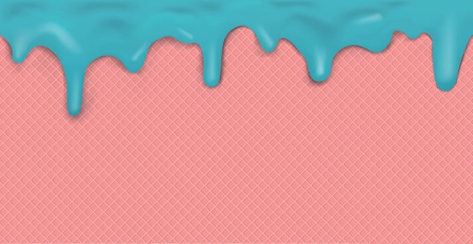 Sweet seamless panoramic ice cream pattern with dripping pink icing and wafer texture - Vector