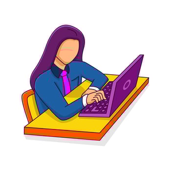 illustration of person working on a computer, blue, yellow and purple colors vector