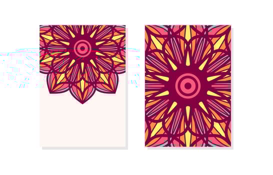 floral pattern mandala card with empty space vector illustration. Half empty mandalas holiday cards. Oriental design Layout. Islam, Arabic, Indian, ottoman motifs. Front page and back page.