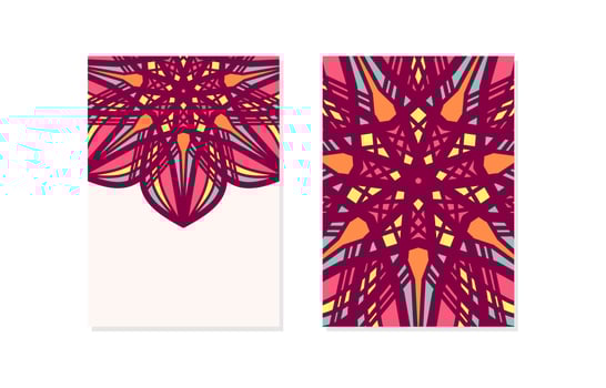 floral pattern mandala card with empty space vector illustration. Half empty mandalas holiday cards. Oriental design Layout. Islam, Arabic, Indian, ottoman motifs. Front page and back page.