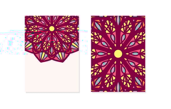 floral pattern mandala card with empty space vector illustration. Half empty mandalas holiday cards. Oriental design Layout. Islam, Arabic, Indian, ottoman motifs. Front page and back page.