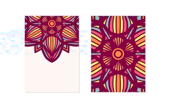 floral pattern mandala card with empty space vector illustration. Half empty mandalas holiday cards. Oriental design Layout. Islam, Arabic, Indian, ottoman motifs. Front page and back page.