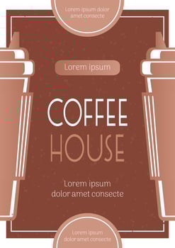 Coffee house. Vintage illustration. Art Nouveau style. Cups of coffee to go. Banner for coffee shop, cafe bar, barista. Vector illustration for poster, banner, flyer, advertising, promo, menu.