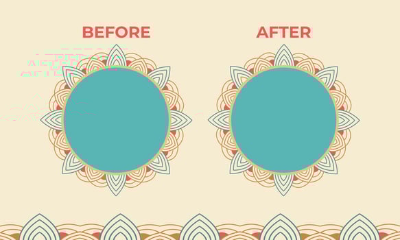 Retro-style pastel floral mandala background design or Decorative vintage before and after photo frame. Easter greeting card displaying background with floral photo frame vector