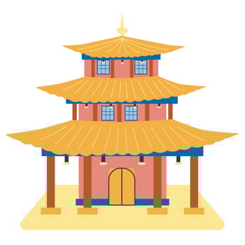 Colorful Chinese buildings, flat isolated illustration. China town traditional pagoda house vector