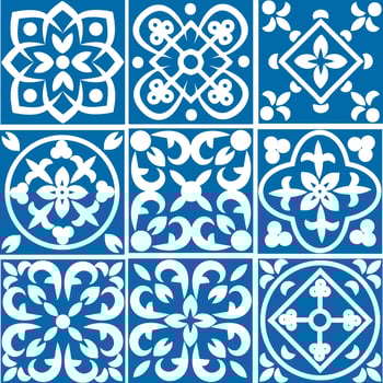 Portuguese seamless pattern with azulejo tiles. Gorgeous seamless patchwork pattern from colorful Moroccan tiles, ornaments vector