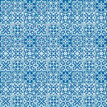 Portuguese seamless pattern with azulejo tiles. Gorgeous seamless patchwork pattern from colorful Moroccan tiles, ornaments vector