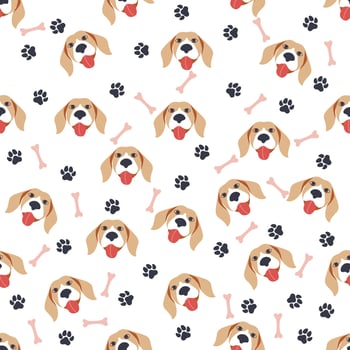 Seamless patterns with cute cartoon dogs muzzles. Dalmatian, Terrier, Bulldog vector