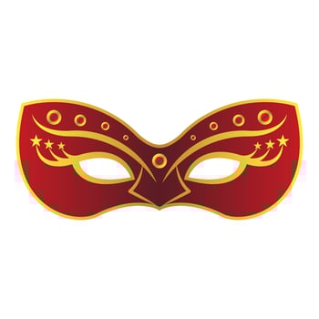 Red carnival mask with golden decor. Vector illustration isolated on transparent background