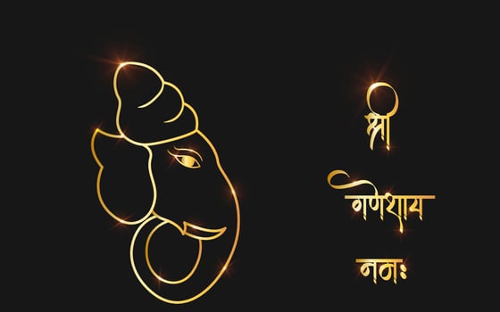 Ganpati vector, sri ganesh gradient golden stroke vector object.