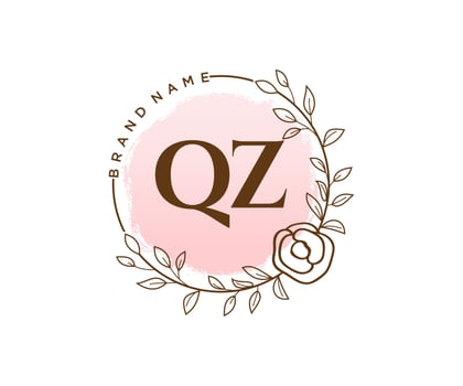Initial QZ feminine logo. Usable for Nature, Salon, Spa, Cosmetic and Beauty Logos. Flat Vector Logo Design Template Element.