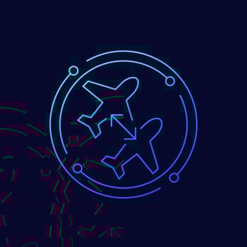 connecting flight, transit line vector icon