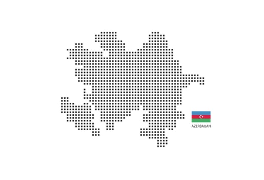 Vector square pixel dotted map of Azerbaijan isolated on white background with Azerbaijan flag.