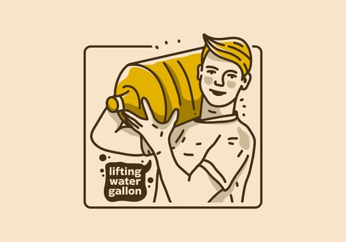 Vintage art illustration of a man lifts a gallon vector