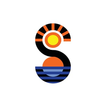 Illustration abstract sunset and sunrise on letter S sign logo design vector