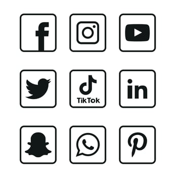 Black and White Social media icons set Logo Vector Illustrator