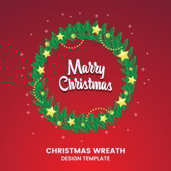 Elegant Circle Christmas Wreath Made of Naturalistic Looking Pine Branches Decorated vector