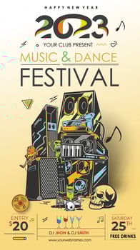 2023 New Year Music Party Event Flyer Poster for social media post. vector