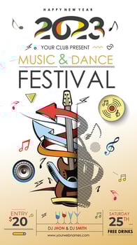 2023 New Year Music Party Event Flyer Poster for social media post. vector