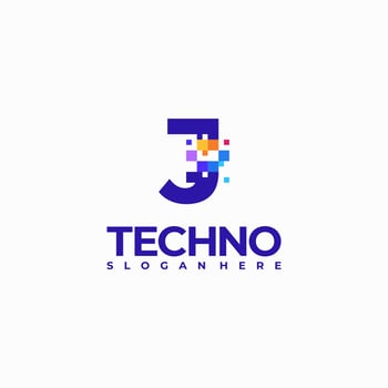 J Pixel Letter Logo Design Template, Pixel Technology logo symbol concept vector
