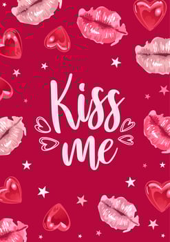 Kiss Me. Postcard for Valentines Day, World Kiss Day. Glossy lips in a watercolor style and shining a heart, a star. For postcard, gift, banner, poster, print on clothes, fabric. vector