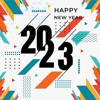 Abstract design happy new year 2023,modern geometric and typography. colorful vector happy new year 2023 greeting card. Vector illustration