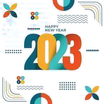 Abstract design happy new year 2023,modern geometric and typography. colorful vector happy new year 2023 greeting card. Vector illustration