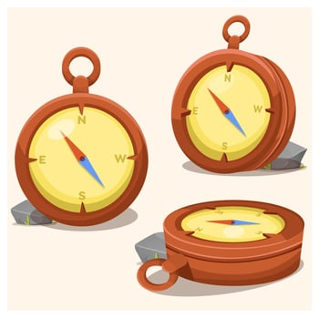 Cartoon style metal compass isolated on white background vector illustration