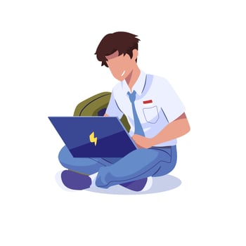 illustration of Indonesian high school students using a laptop vector