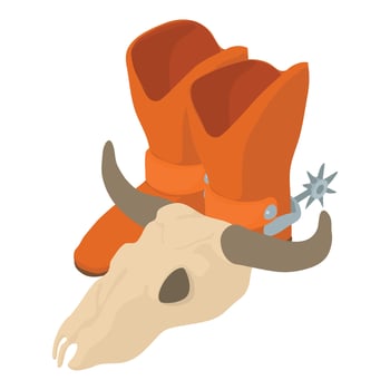 Cowboy concept icon isometric vector. Leather cowboy boot and buffalo skull icon vector