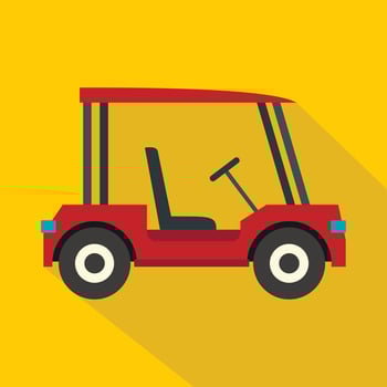 Red golf cart icon, flat style vector