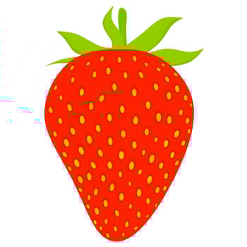 Red strawberry fruit with yellow spots isolated on white background. Fresh berries are great for natural vegetarian desserts, sweet fruit juices and poster printing. Vector illustration